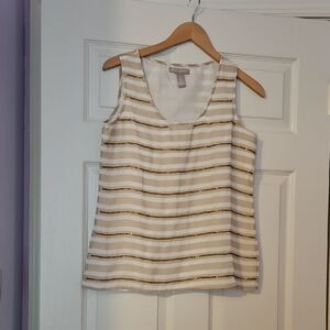 Banana Republic White and Gold Striped Tank Top